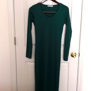 Deep Green V neck Long Dress Knit